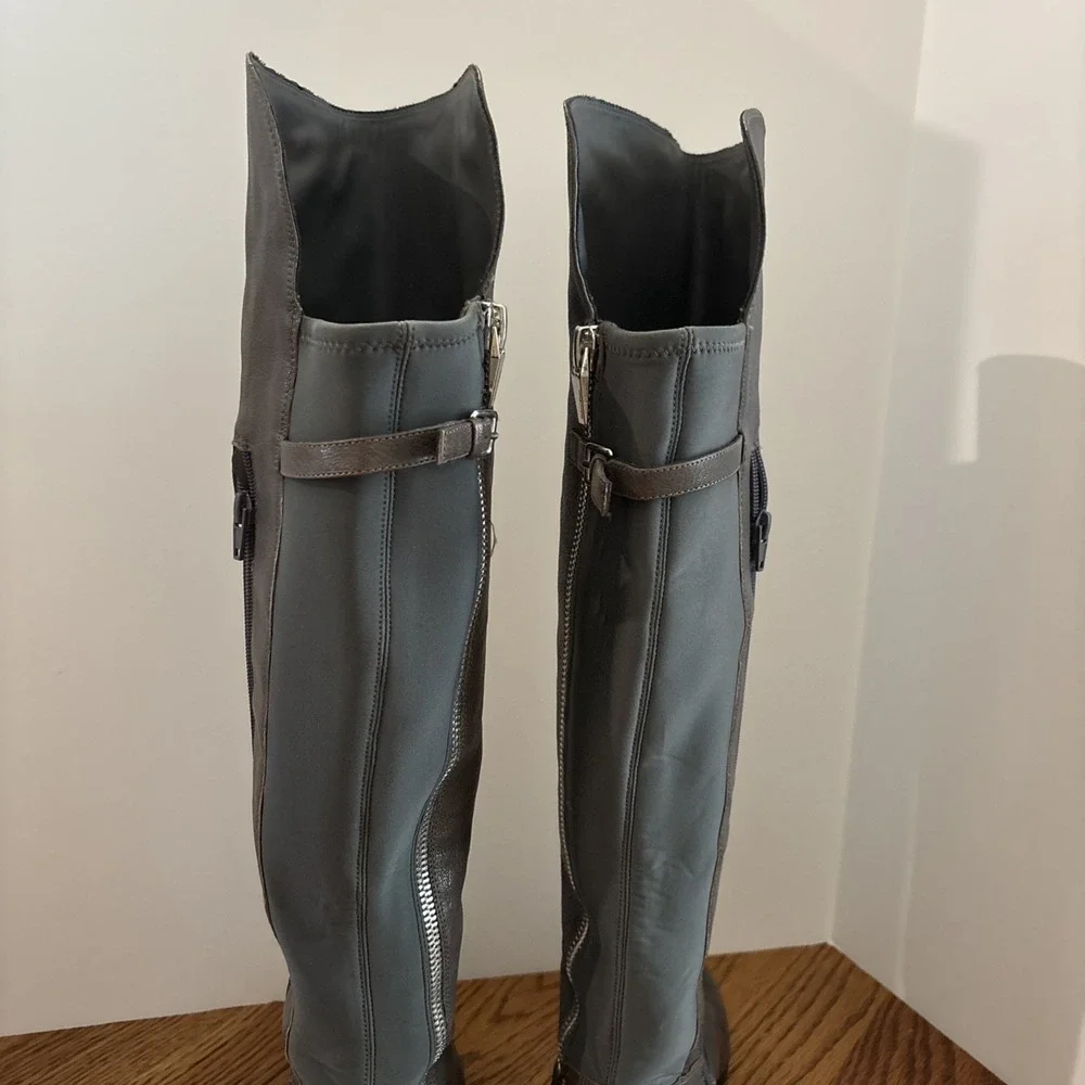 Women's Gray Leather Calvin Klein Over The Knee Boots Size 9